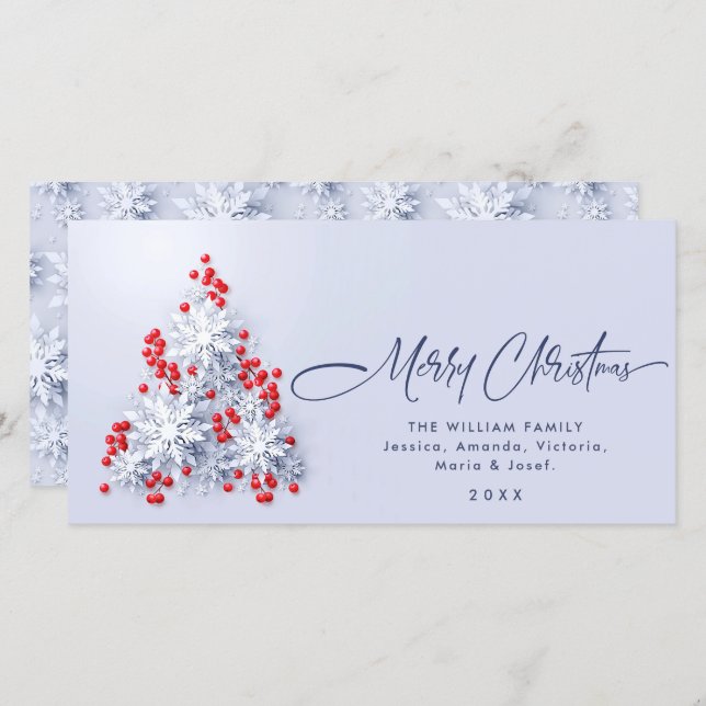 Minimalist Snowflakes Christmas Tree Greeting Holiday Card (Front/Back)