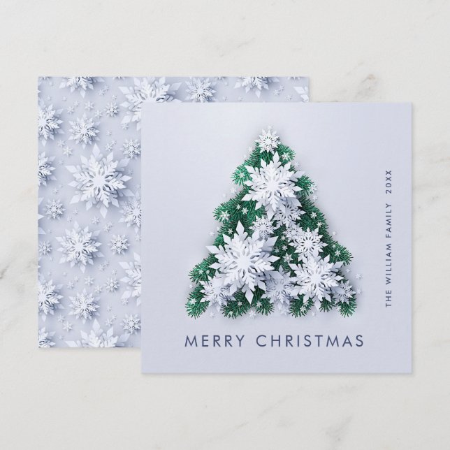 Minimalist Snowflakes Christmas Tree Greeting Holiday Card (Front/Back)