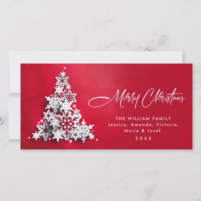 Minimalist Snowflakes Christmas Tree Greeting Holiday Card (Front)