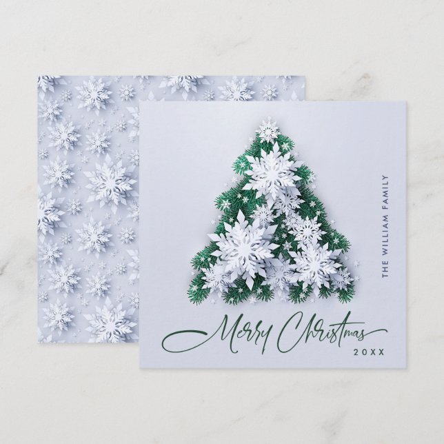 Minimalist Snowflakes Christmas Tree Greeting Holiday Card (Front/Back)