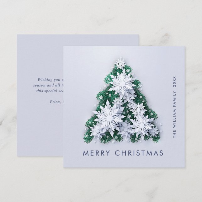 Minimalist Snowflakes Christmas Tree Greeting Holiday Card (Front/Back)