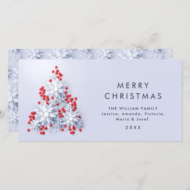 Minimalist Snowflakes Christmas Tree Greeting Holiday Card (Front/Back)
