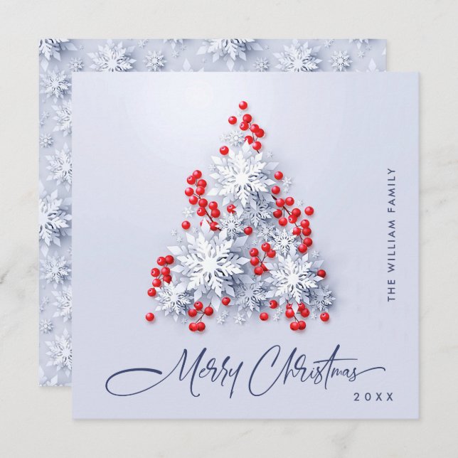 Minimalist Snowflakes Christmas Tree Greeting Holiday Card (Front/Back)
