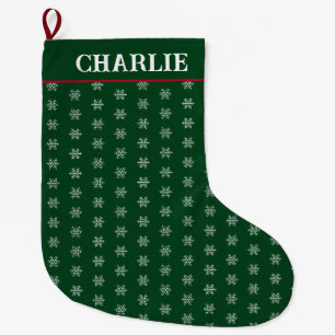 Minimalist Snowflakes Green Christmas Stocking