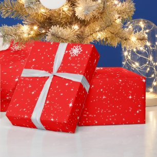 Minimalist Snowflakes on Fiery Festive Red Wrapping Paper