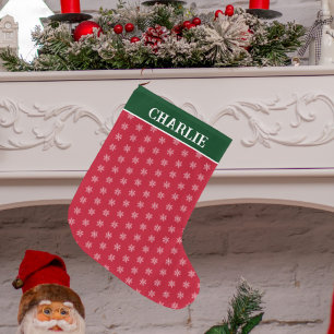 Minimalist Snowflakes Red Large Christmas Stocking