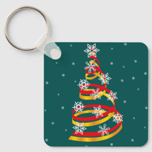 Minimalist Snowflakes Ribbon Christmas Tree Key Ring
