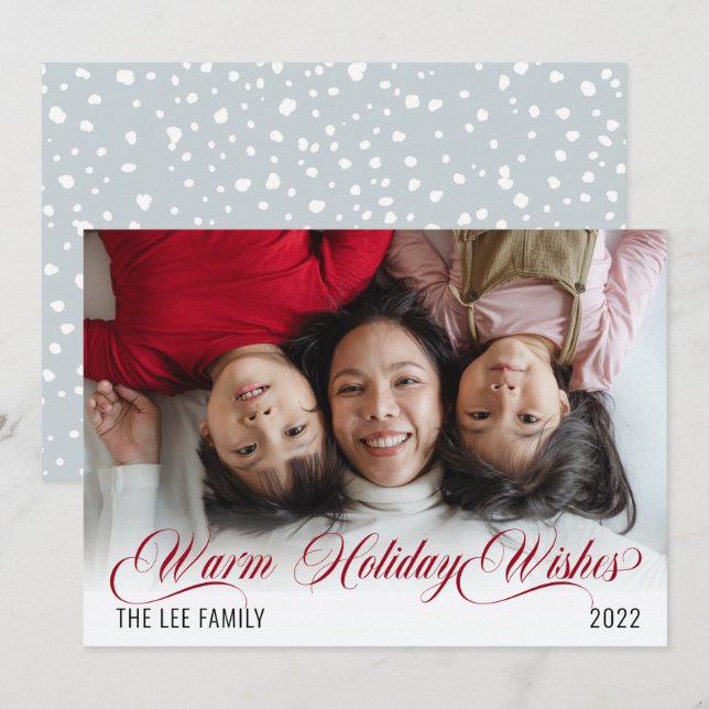 Minimalist Snowflakes Warm Holiday Wishes Photo Card (Front/Back)