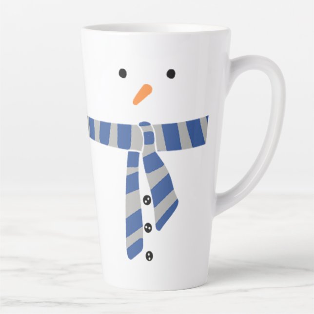Minimalist Snowman Blue Grey Scarf Winter  Latte Mug (Right)