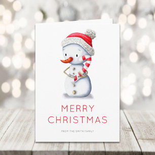 Minimalist Snowman Candy Cane Merry Christmas Holiday Card