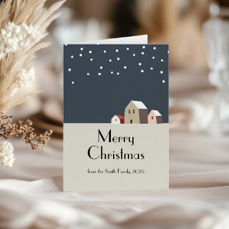Minimalist Snowy Christmas Village Modern Holiday  Card