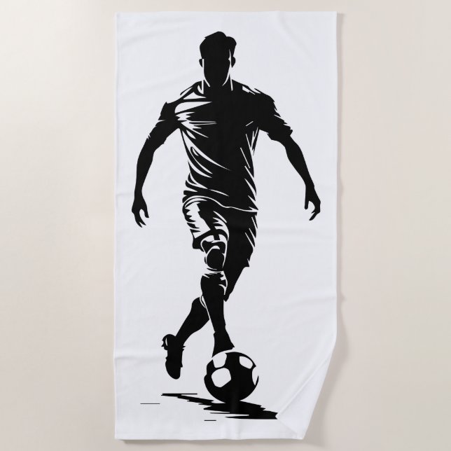 Minimalist Soccer Player Silhouette Art Beach Towel (Front)