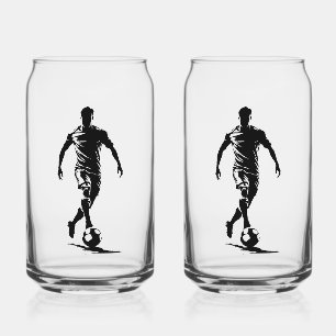 Minimalist Soccer Player Silhouette Art Can Glass