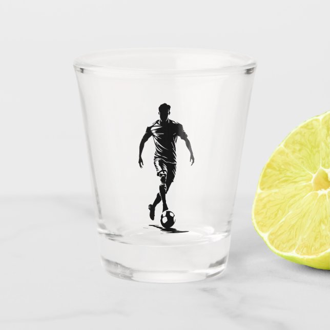 Minimalist Soccer Player Silhouette Art Shot Glass (Front)