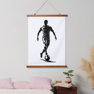 Minimalist Soccer Player Silhouette Art Tapestry