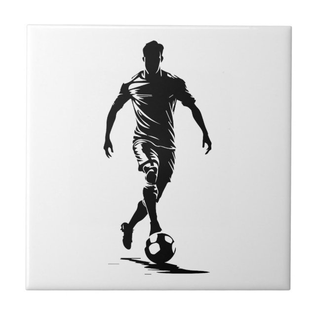 Minimalist Soccer Player Silhouette Art Tile (Front)