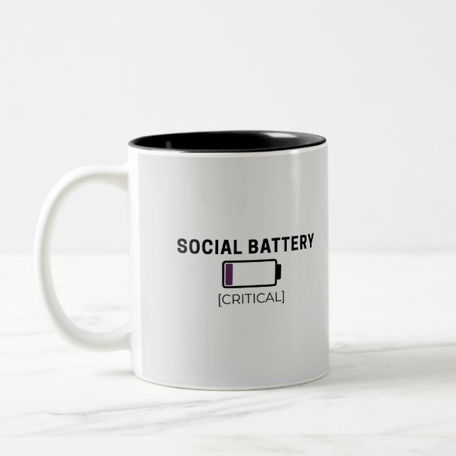 Minimalist Social Battery Low Sticker Two-Tone Coffee Mug (Left)