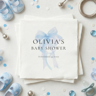 Minimalist Soft Blue Bow Baby Shower Napkin