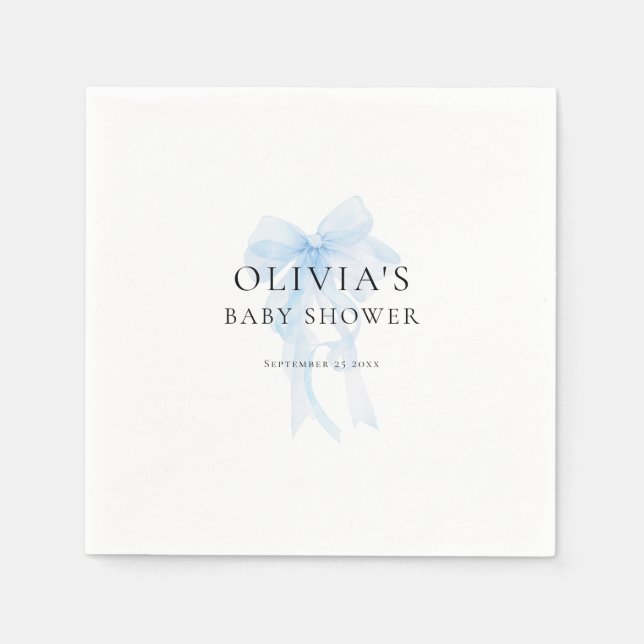 Minimalist Soft Blue Bow Baby Shower Napkin (Front)