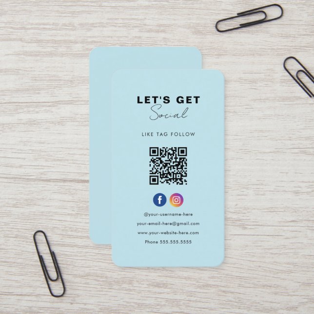 Minimalist Soft Blue Qr Code Connect With Us Business Card (Front/Back In Situ)