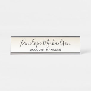 Minimalist Soft Golden Yellow and White Desk Name Plate