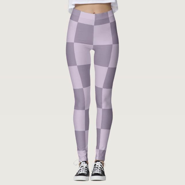 Minimalist Soft Lavender Chequerboard Pattern  Leggings (Front)