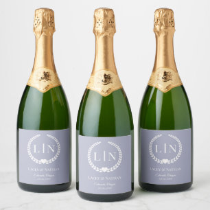 Minimalist Soft Lavender Purple Monogram Initials Sparkling Wine Label