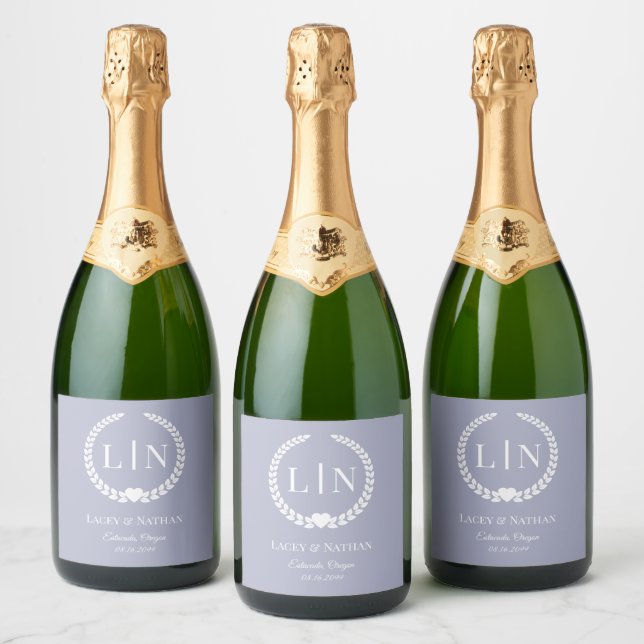 Minimalist Soft Lavender Purple Monogram Initials Sparkling Wine Label (Bottles)