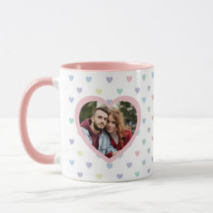 Minimalist Soft Pastel Heart 2 Photo Personalized Mug