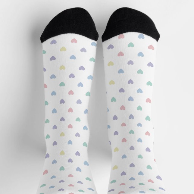 Minimalist Soft Pastel Heart Pattern Crew Socks (Top)