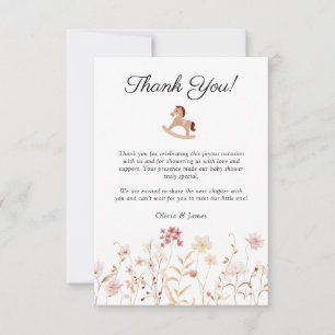 Minimalist Soft Peach Pink Floral Baby Shower Thank You Card