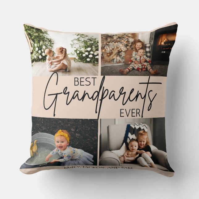 Minimalist Soft Pink Best Grandparents Photo Cushion (Front)