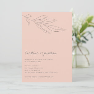 Minimalist Soft Pink Boho Botanical Line Wedding Invitation