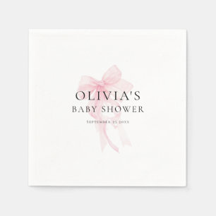 Minimalist Soft Pink Bow Baby Shower Napkin