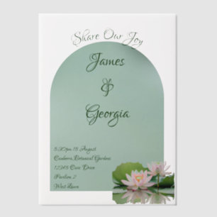 Minimalist soft pink & green lotus wedding vellum invitations
