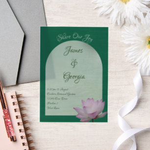Minimalist Soft Pink & Green Lotus Wedding Vellum Invitations