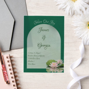 Minimalist Soft Pink & Green Lotus Wedding Vellum Invitations