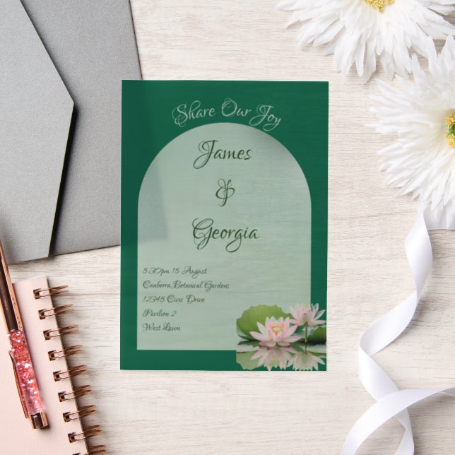 Minimalist Soft Pink & Green Lotus Wedding Vellum Invitations (Wedding)