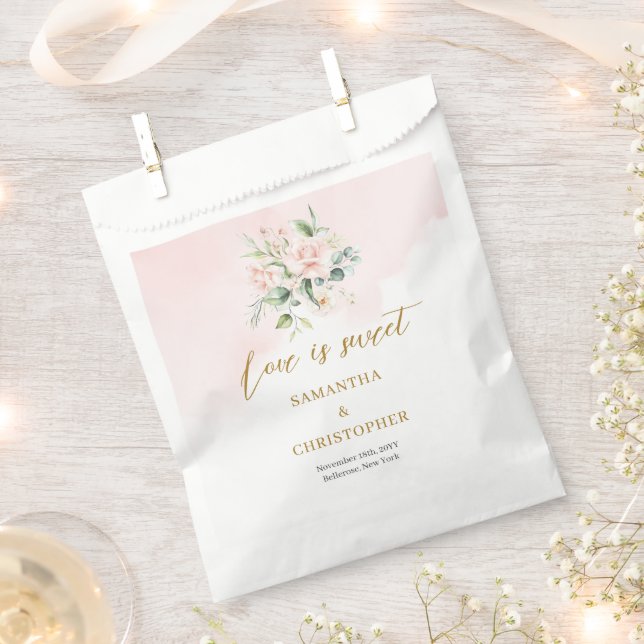 Minimalist soft pink roses eucalyptus gold wedding favour bags (Clipped)