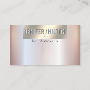Minimalist soft pink shiny  gold foil hair stylist business card