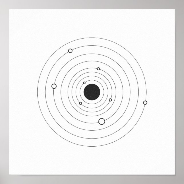 Minimalist Solar System Black and White Poster (Front)