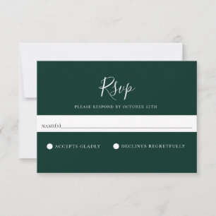 Minimalist Solid Emerald Green Wedding RSVP Card