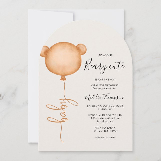 Minimalist Someone Beary Cute Balloon Baby Shower  Invitation (Front)