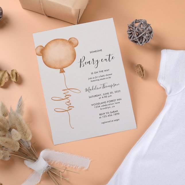 Minimalist Someone Beary Cute Balloon Baby Shower  Invitation (Creator Uploaded)