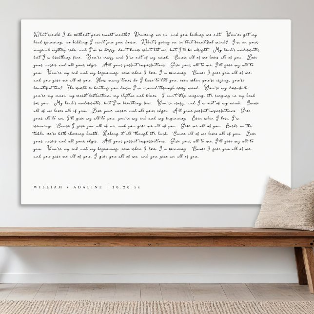 Minimalist Song Lyrics Neutral Script Typography Canvas Print (Creator Uploaded)