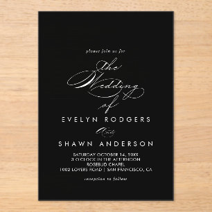 Minimalist Spanish Black Wedding  Acrylic Invitations