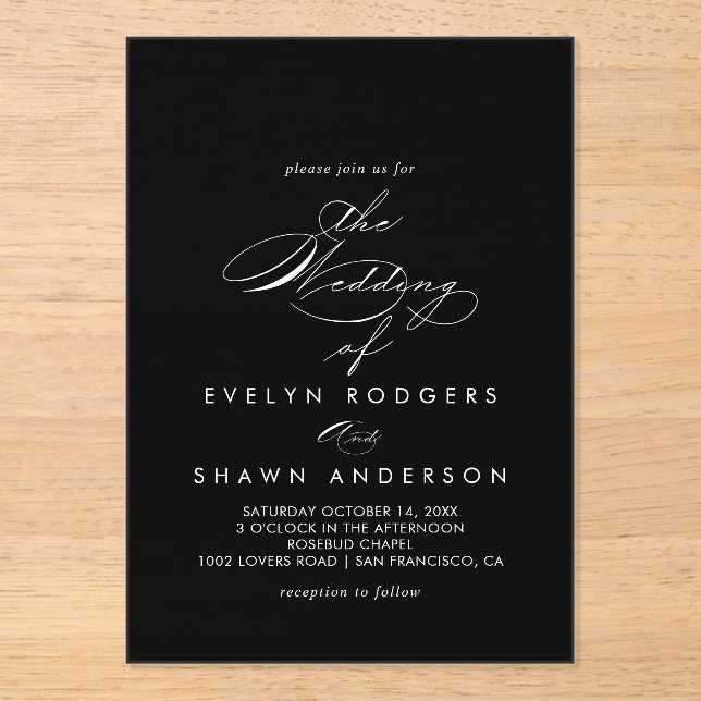 Minimalist Spanish Black Wedding  Acrylic Invitations (Front)