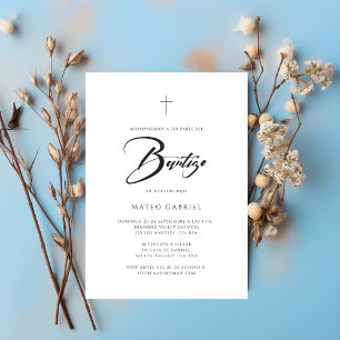 Minimalist Spanish Elegante Invitación de Bautizo  Invitation