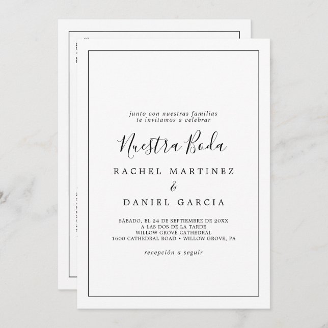 Minimalist Spanish Nuestra Boda All In One Invitation (Front/Back)