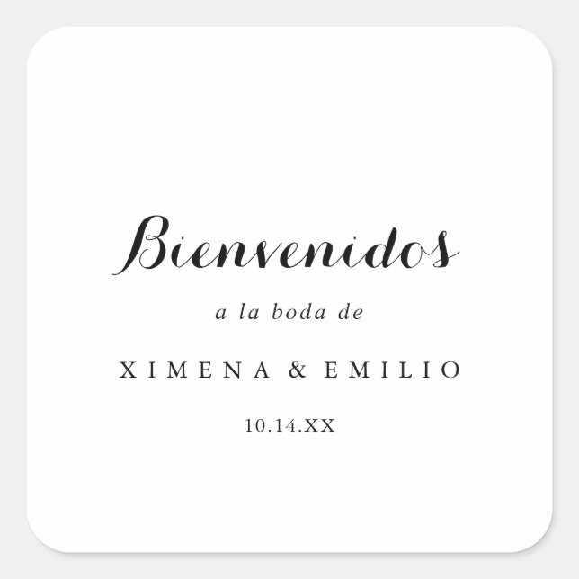 Minimalist Spanish Wedding Welcome Square Sticker (Front)